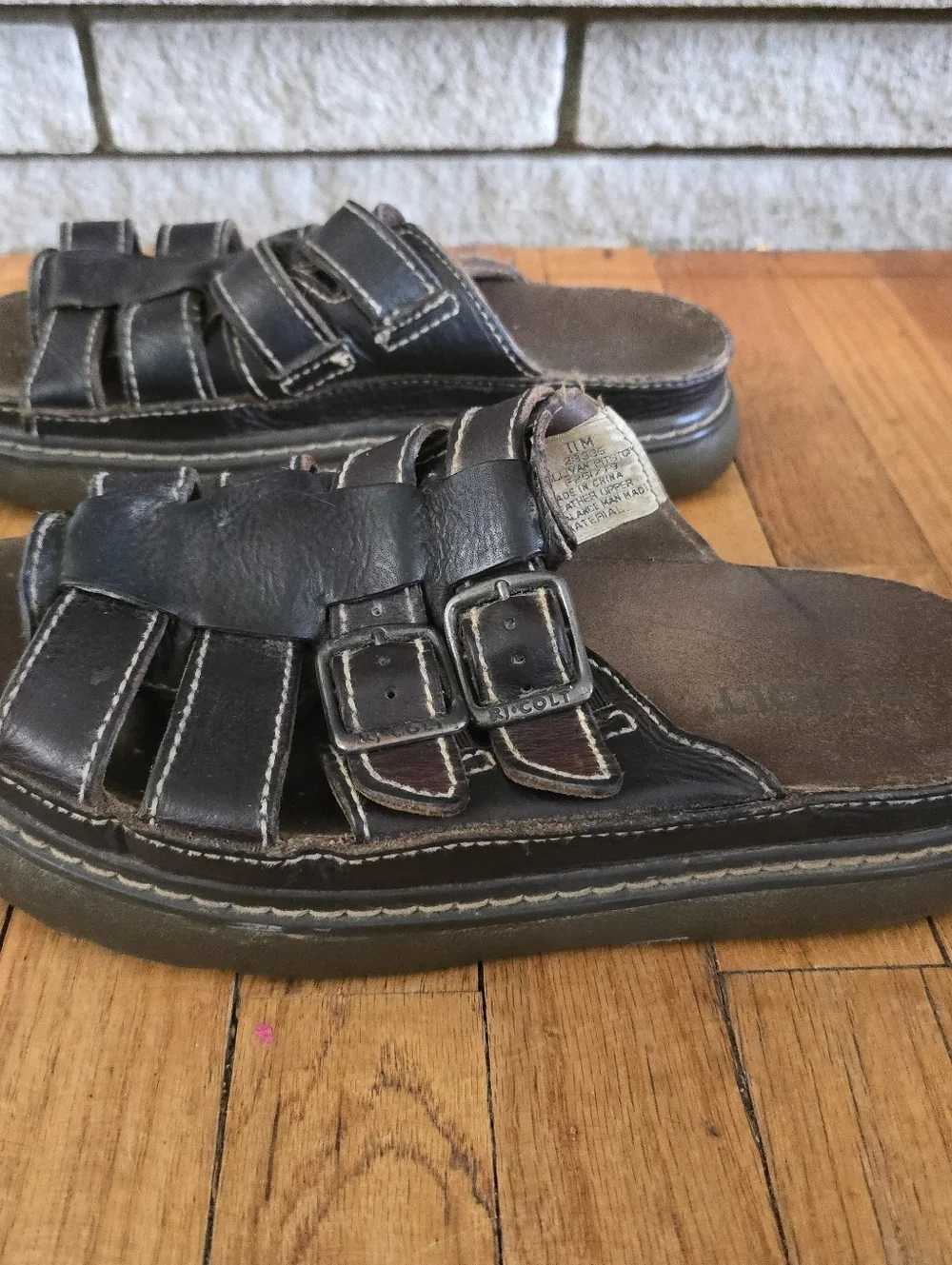 RJ Colt Leather Sullivan Pitstop Chunky Open-Toe Fisherman Sandals Sz 11M 90 Y2k